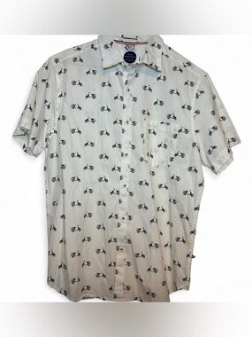 Denim & Flower White Short-Sleeve Button-Up Shirt with Navy Scooter Print